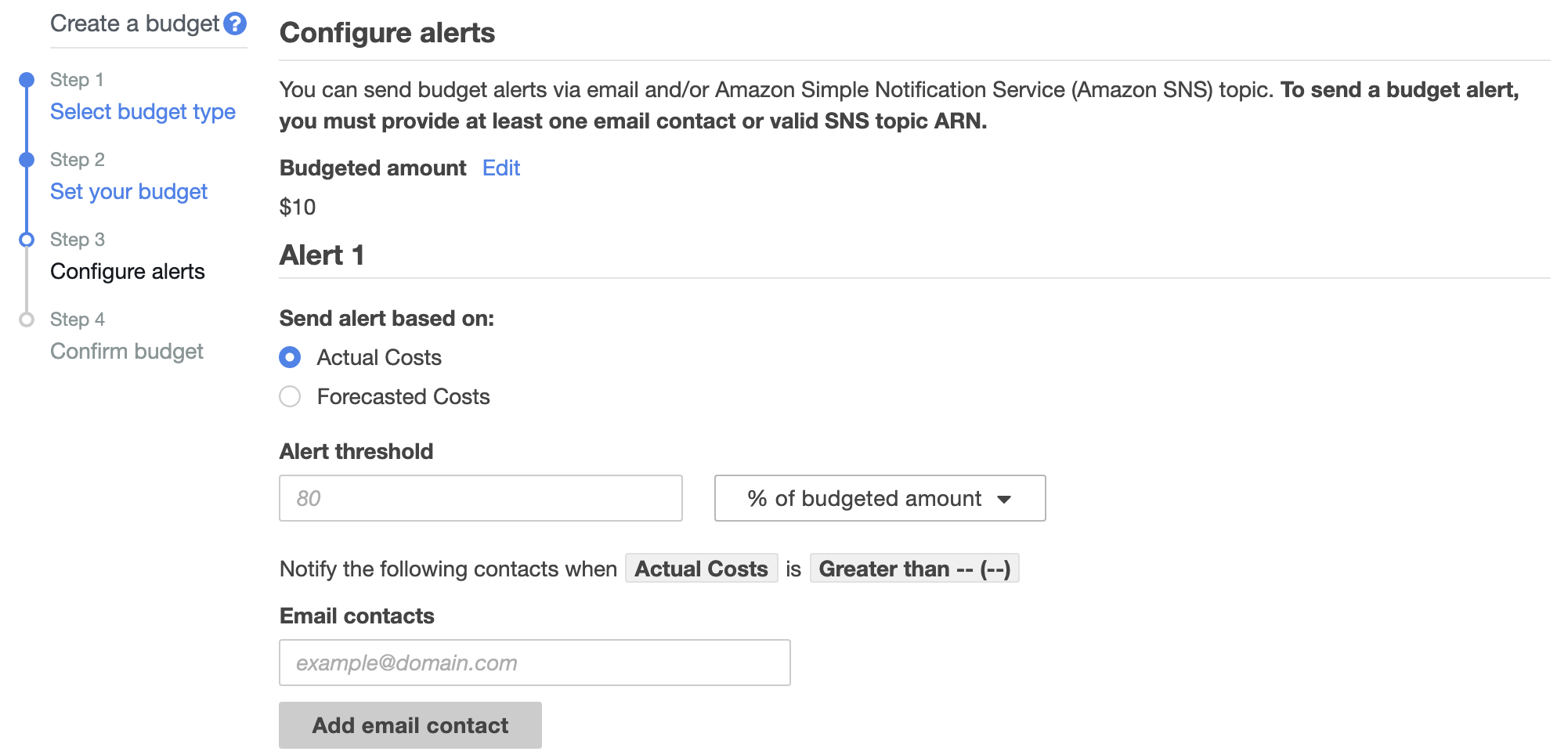 AWS Budgets - Configure Alerts