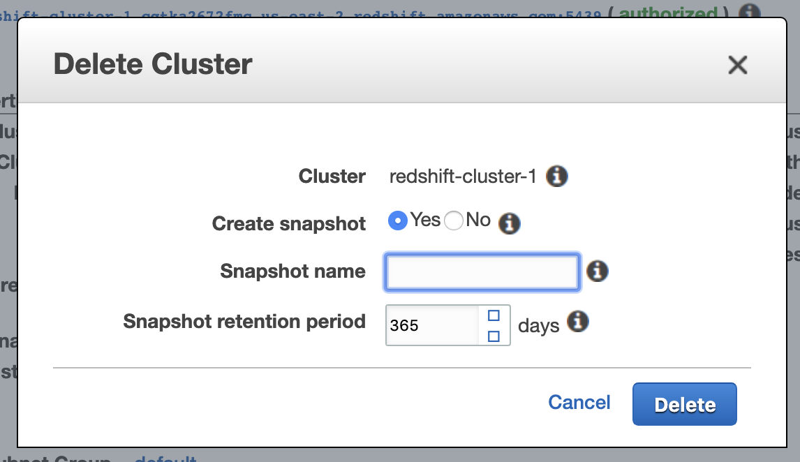 Delete Cluster With Snapshot