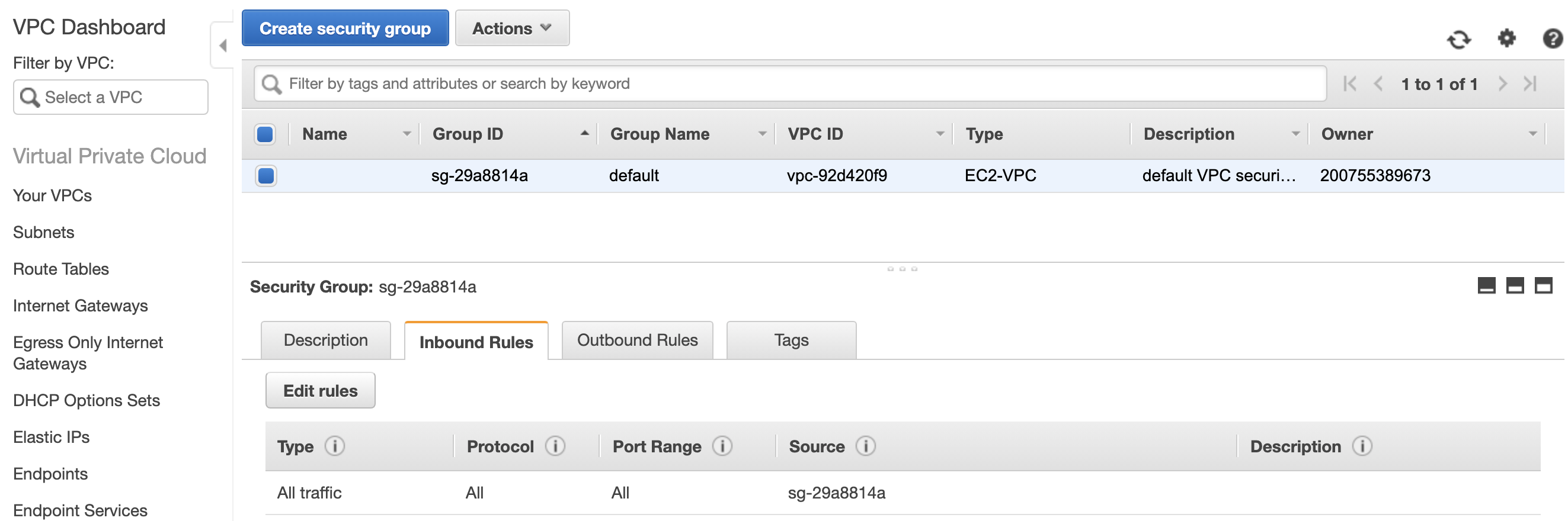 Virtual Private Cloud (VPC) Security Groups