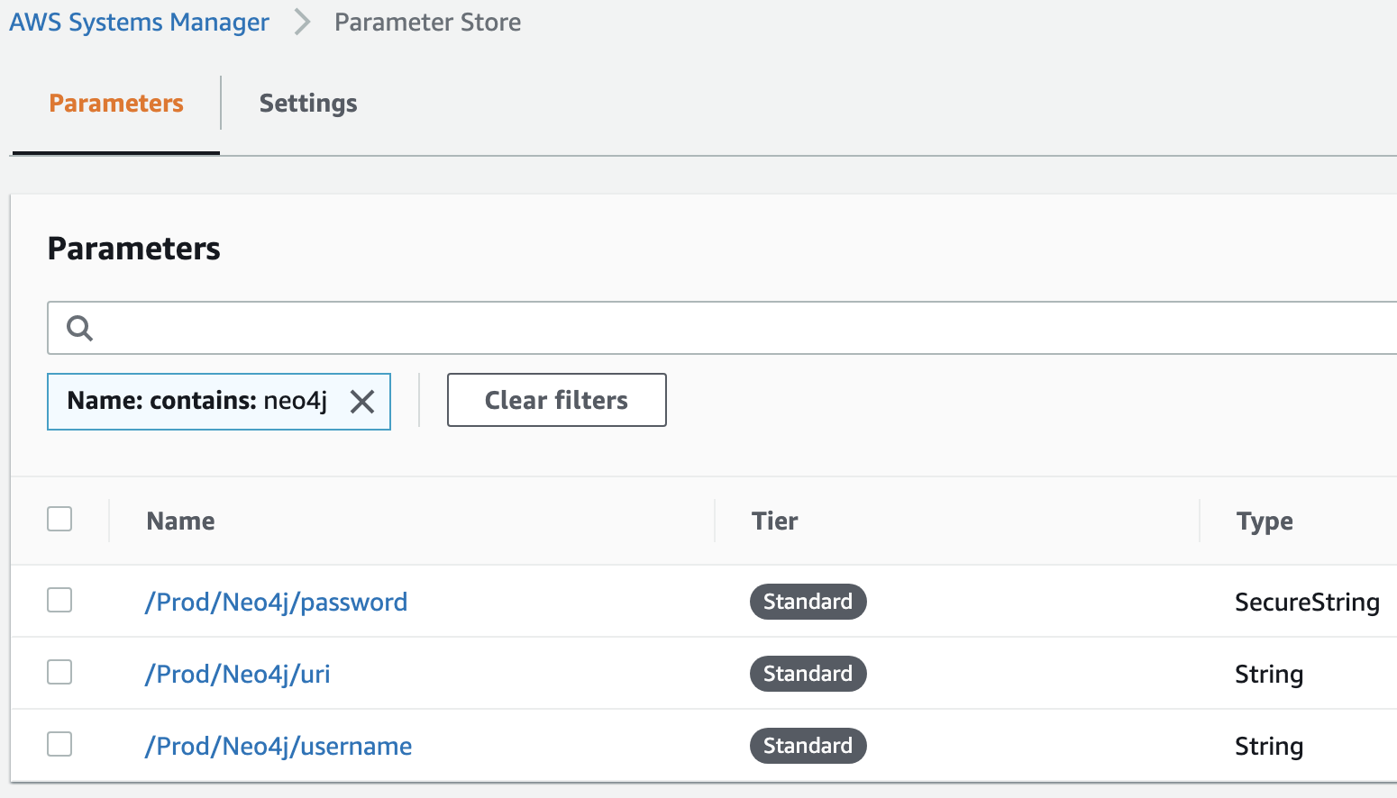 Neo4j Login Details in AWS SSM Parameter Store