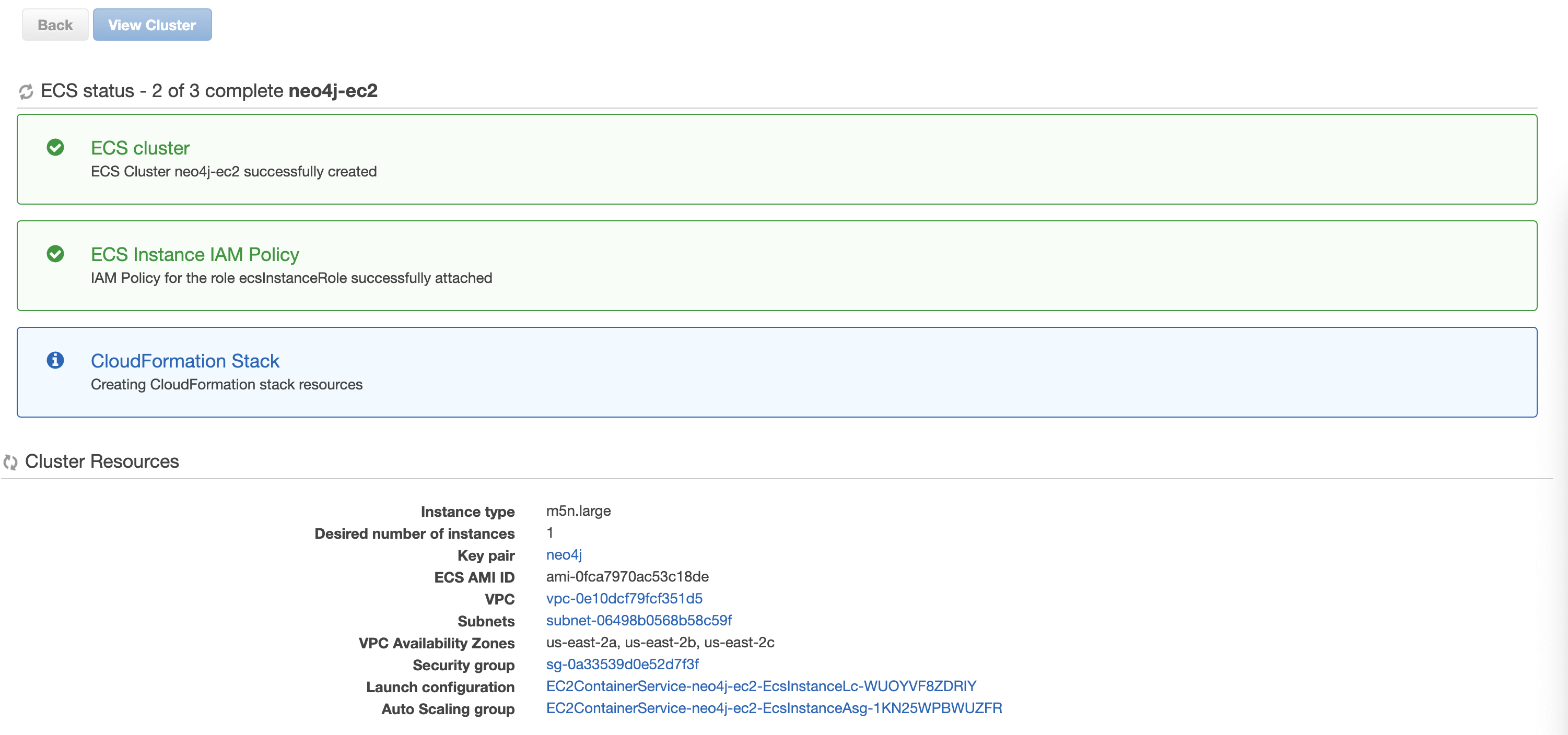 Neo4j ECS on EC2 - Create ECS Cluster