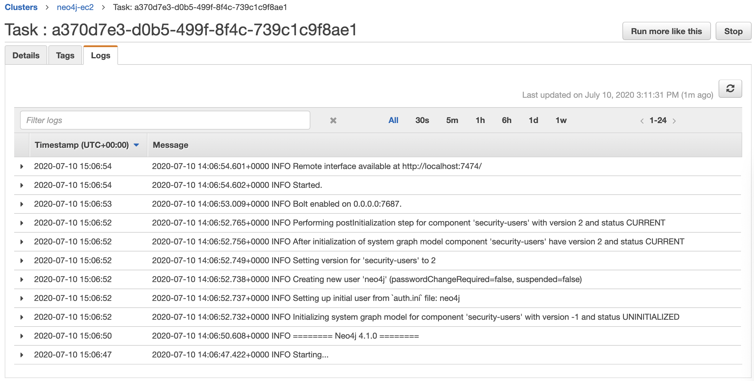 Neo4j ECS EC2 - Neo4j Task Logs